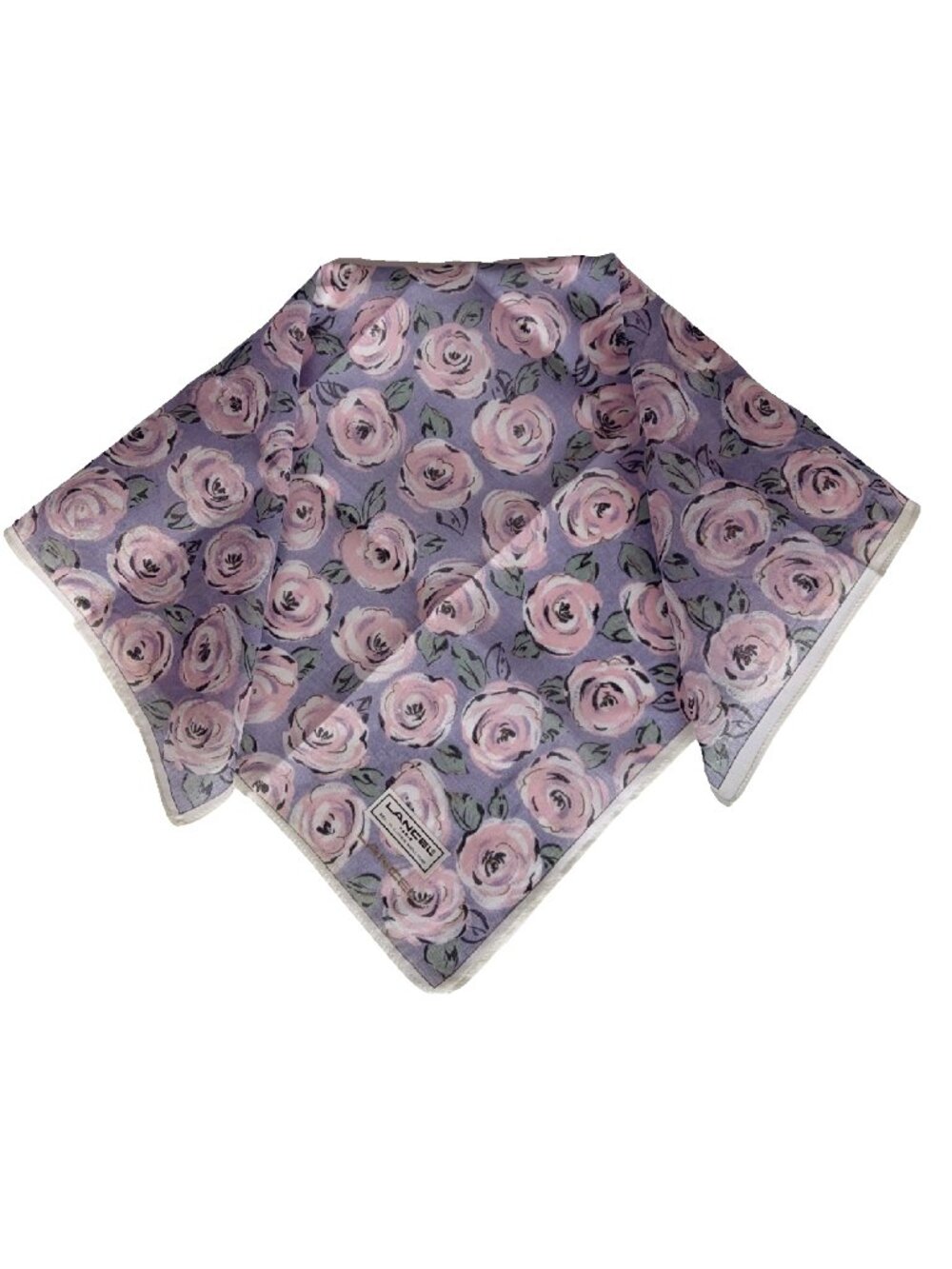 NWT Lancel Paris Floral Cotton Scarf Pink Roses 17"